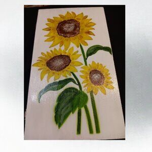 Hand painted wood sunflower box 12x7x2 inches